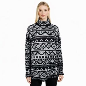 J. Jill Black Ultra Soft & Cozy Fair Isle Jacquard Mock Neck Sweater Size XL